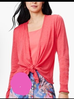 Nic Zoe Brt Fuchsia Pink Tie-Front 4 Way Linen Lightweight Cardigan
